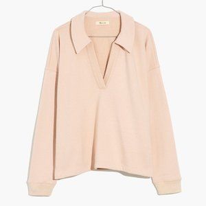 MADEWELL Cotton-Hemp Oversized Polo Sweatshirt Blush Pink